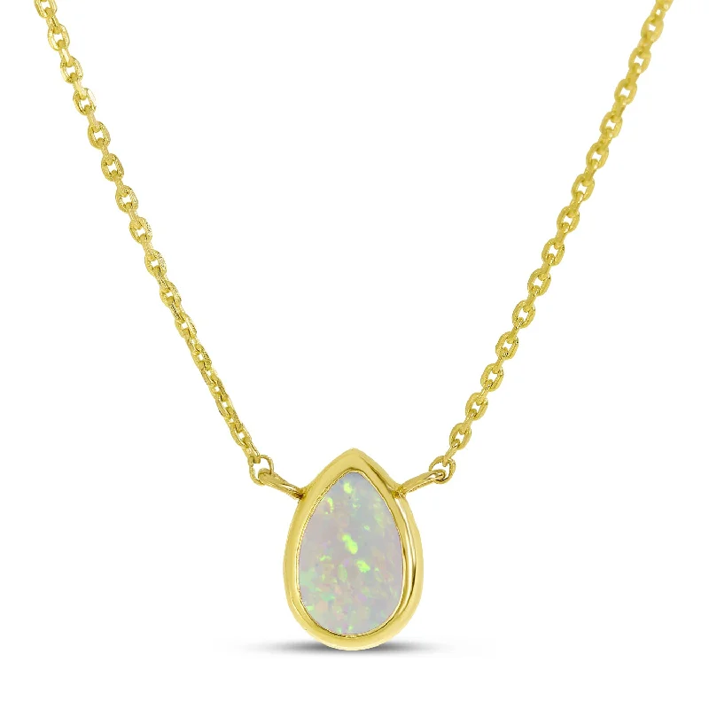 Stunning heart-shaped necklaces for women-14K Yellow Gold 6x4mm Pear Shaped Opal Birthstone Necklace