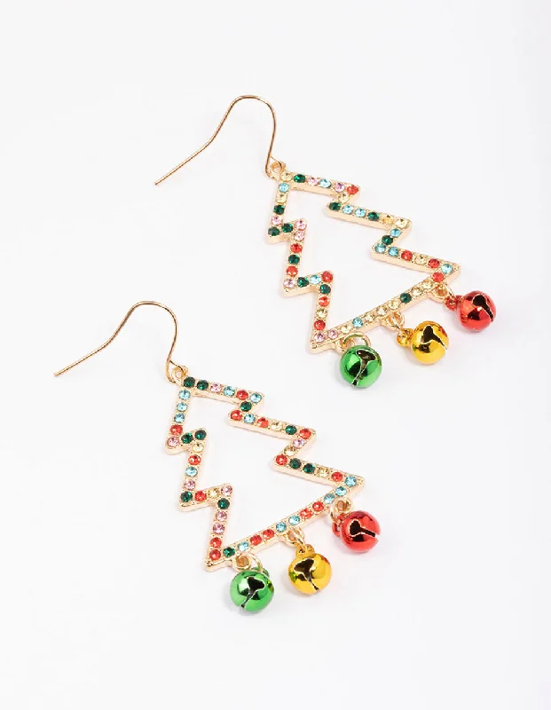 Affordable earrings for women with crystal accents-Multicoloured Diamante Tree & Bells Drop Earrings