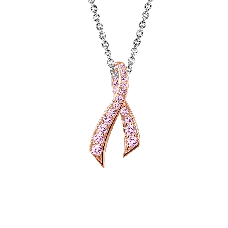 Stylish gemstone necklaces for women-Lafonn Simulated Diamond Pink Ribbon Necklace P0172CPP18