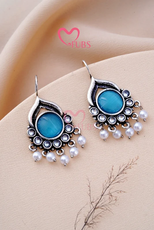 Women’s statement earrings with feathers-Oxidized Pearl Drop Hook Earrings