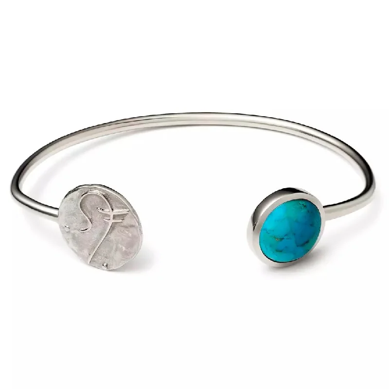 Trendy gold bracelets with gemstone charms-Cosmos Circle | Key Of Polarities Silver Bangle w. Turquoise