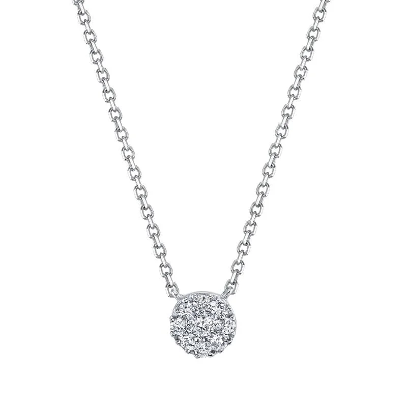 Bohemian-style necklaces for women-14K White Gold 0.12ct. Diamond Cluster Fashion Necklace