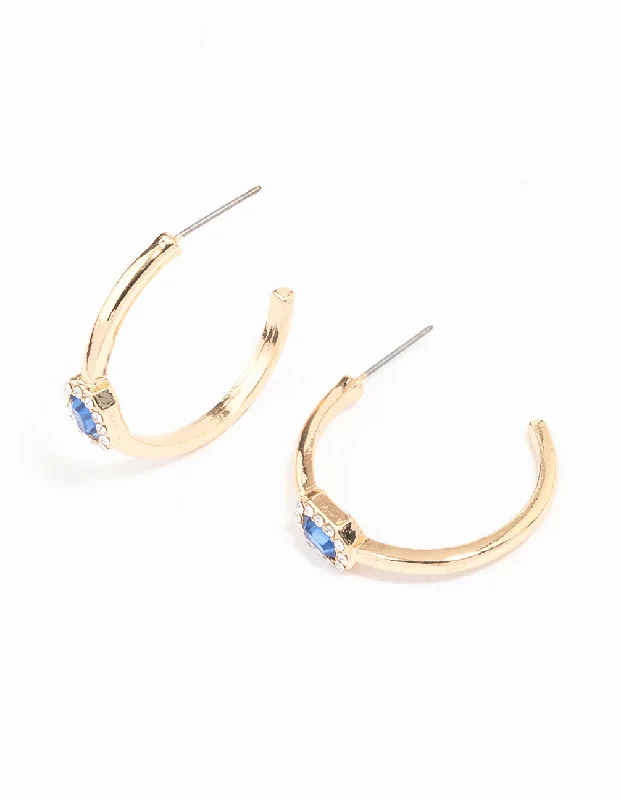 Classic gold earrings for women-Gold Oval Halo Diamante Hoop Earrings