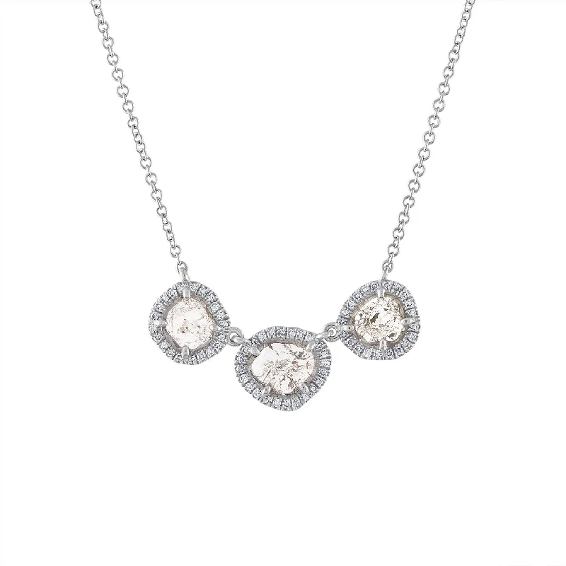 Luxury diamond necklaces for women-14KT GOLD THREE SLICE DIAMOND NECKLACE