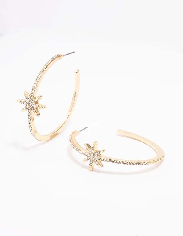 Unique earrings with opal stones-Gold Diamante Celestial Hoop Earrings