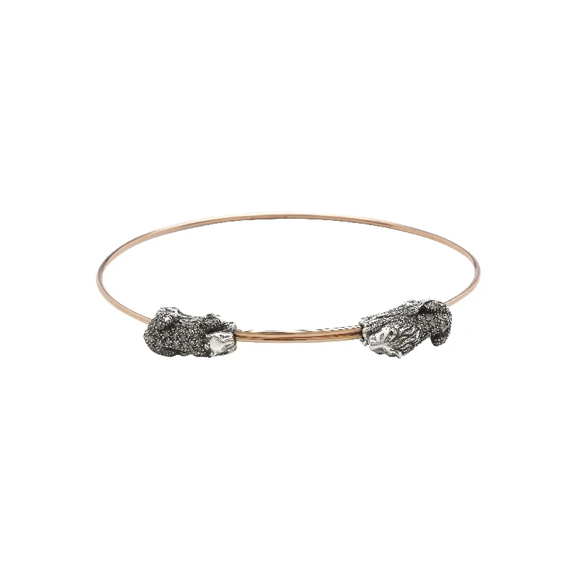 Women’s designer bangles with intricate details-Animal Lion And Lioness Rose Gold & Silver Bangle w. Diamonds