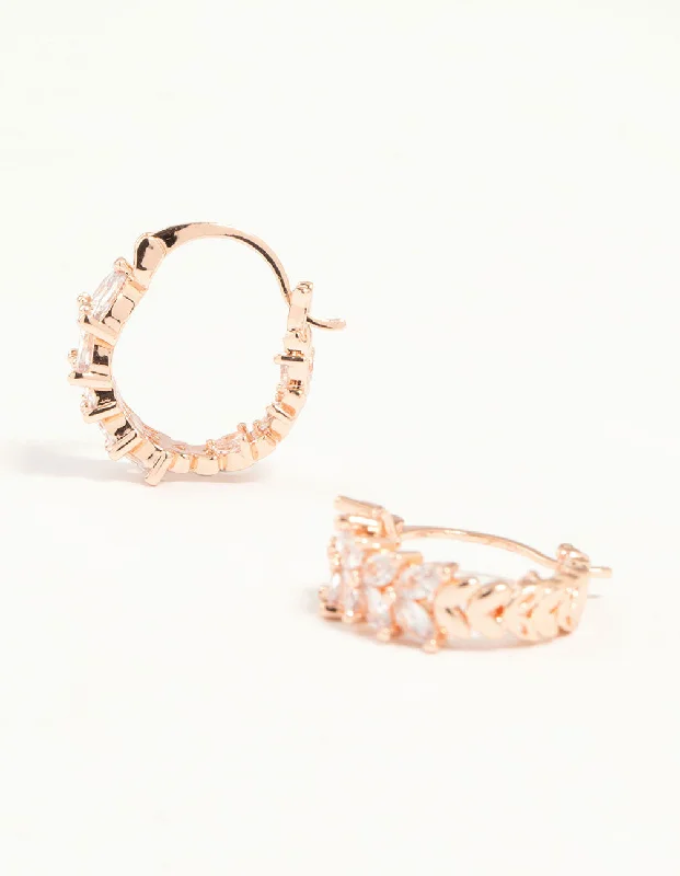 Vintage-style earrings for women-Rose Gold Plated Medium Vine Cubic Zirconia Hoop Earrings