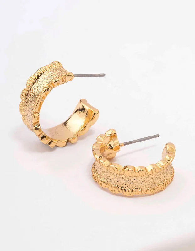 Beautiful pearl earrings for women-Gold Plated Cleo Organic Hoop Earrings