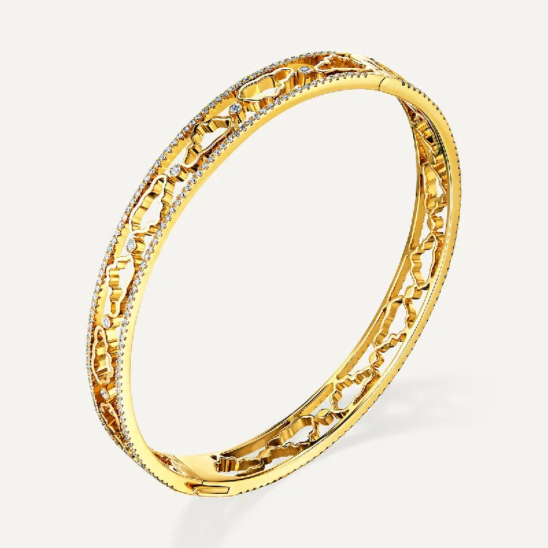 Beautiful bangles with enamel designs-Allusia Love 18K Gold Bangle w. Diamonds