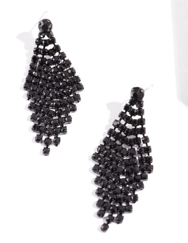 Fashionable earrings with intricate details-Black Tier Diamante Drop Earrings