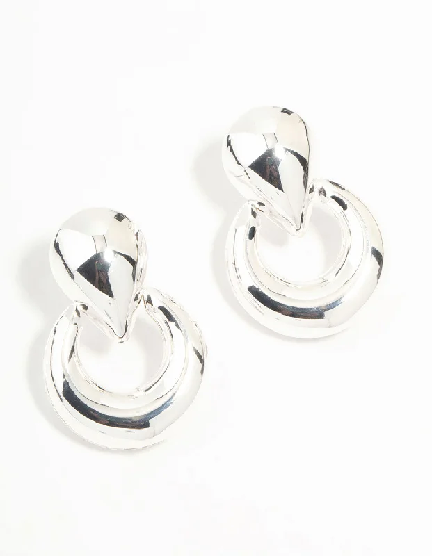 Elegant pearl earrings with silver accents-Clean Silver Doorknocker Stud Earrings