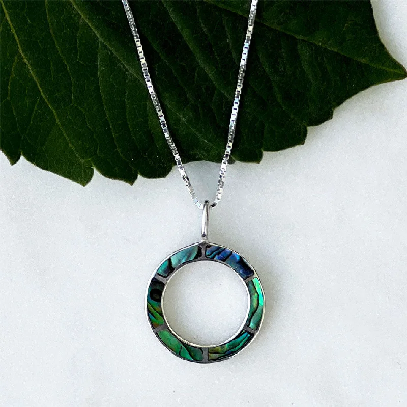 Elegant crystal necklaces for women-Abalone Inlay Circle Necklace - Sterling Silver, Indonesia