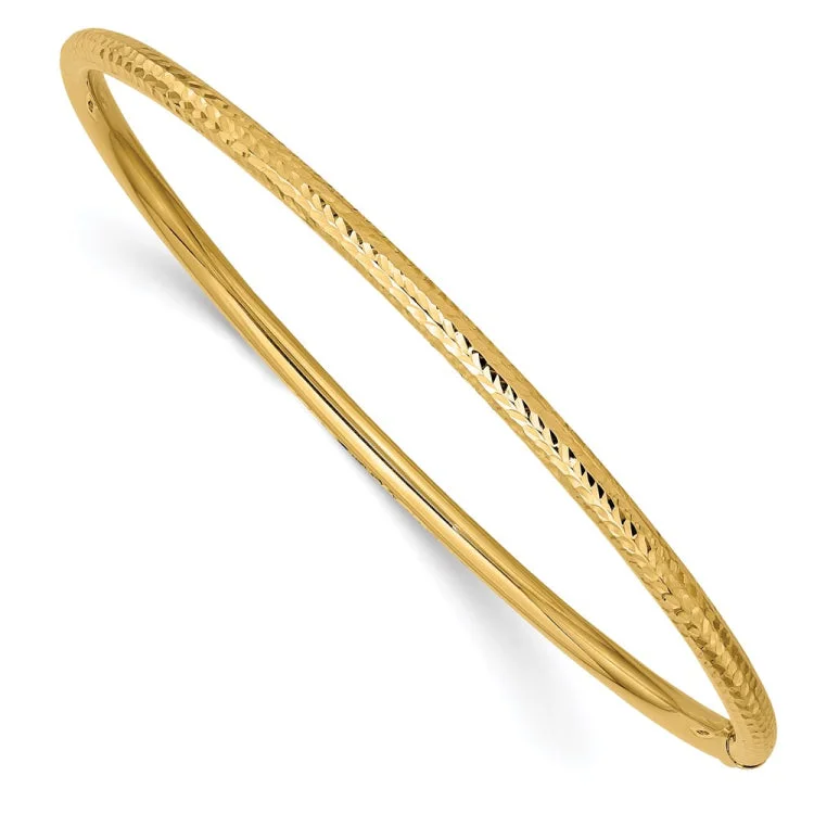 Simple yet elegant bracelets for women-14k 3mm Diamond-cut Tube Slip-on Bangle