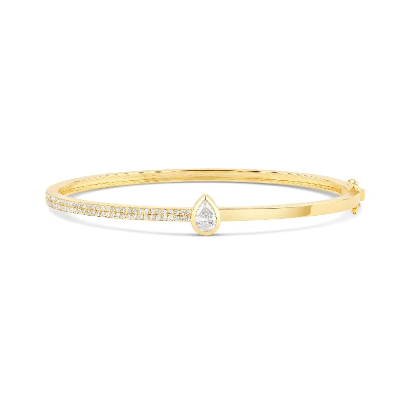 Trendy beaded bracelets for women-Half Solid Half Diamond Mixed Shape Bangle