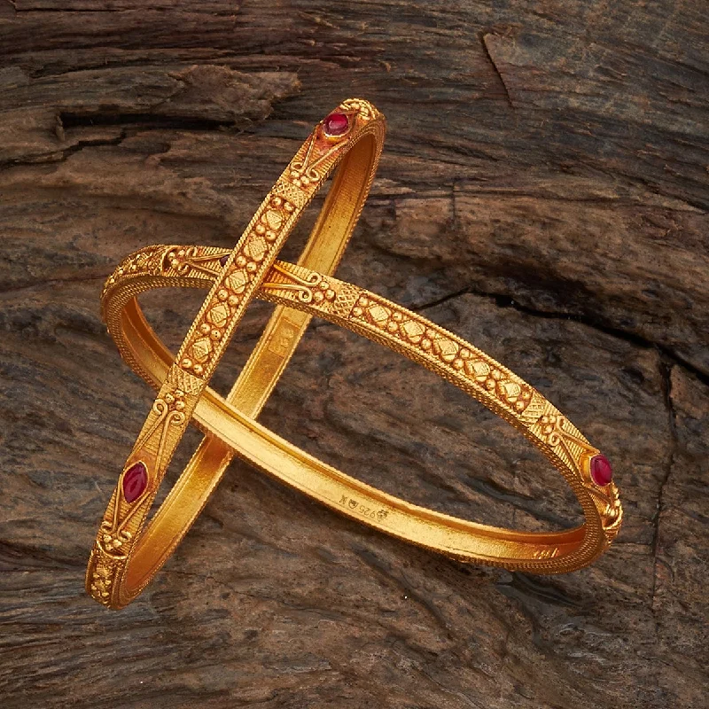 Unique gemstone bangles for women-Silver Temple Bangle 165977