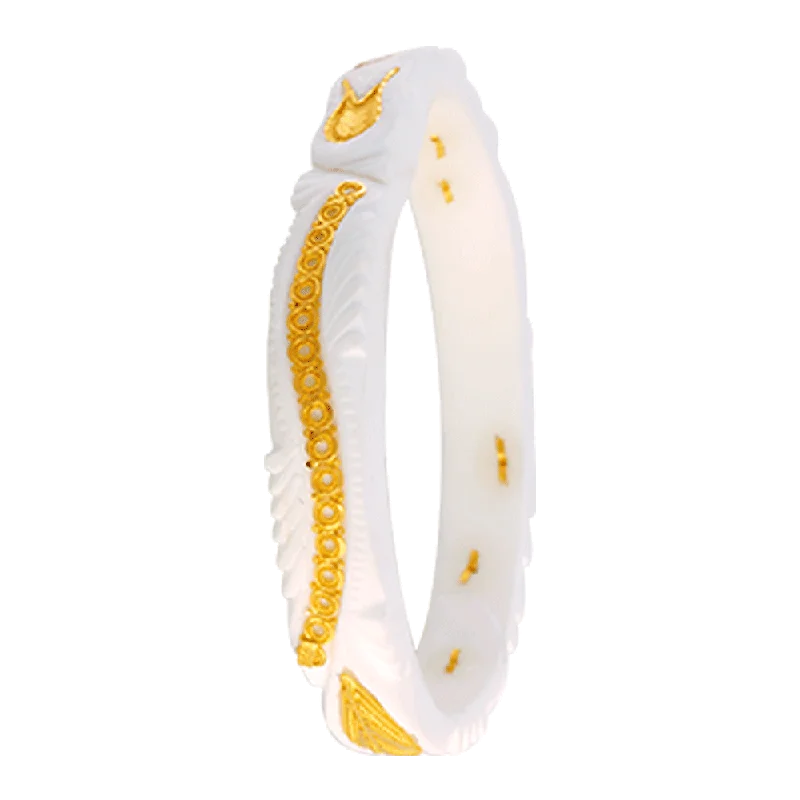 Simple bangles with delicate designs-22KT Yellow Gold Sankha Bangle For Women