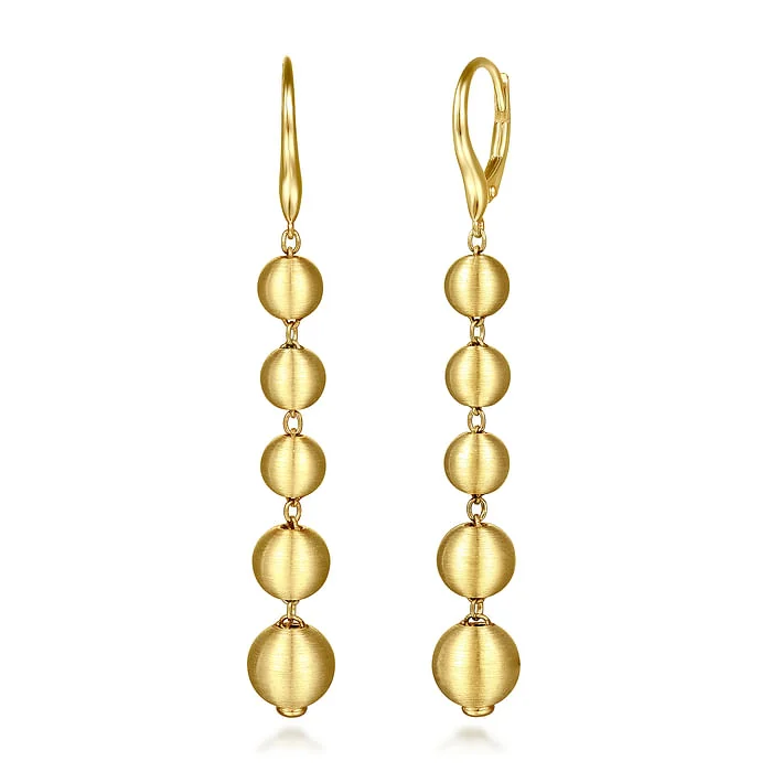 Stylish hoop earrings with diamonds-14K Yellow Gold Graduating Bujukan Beads Leverback Drop Earrings