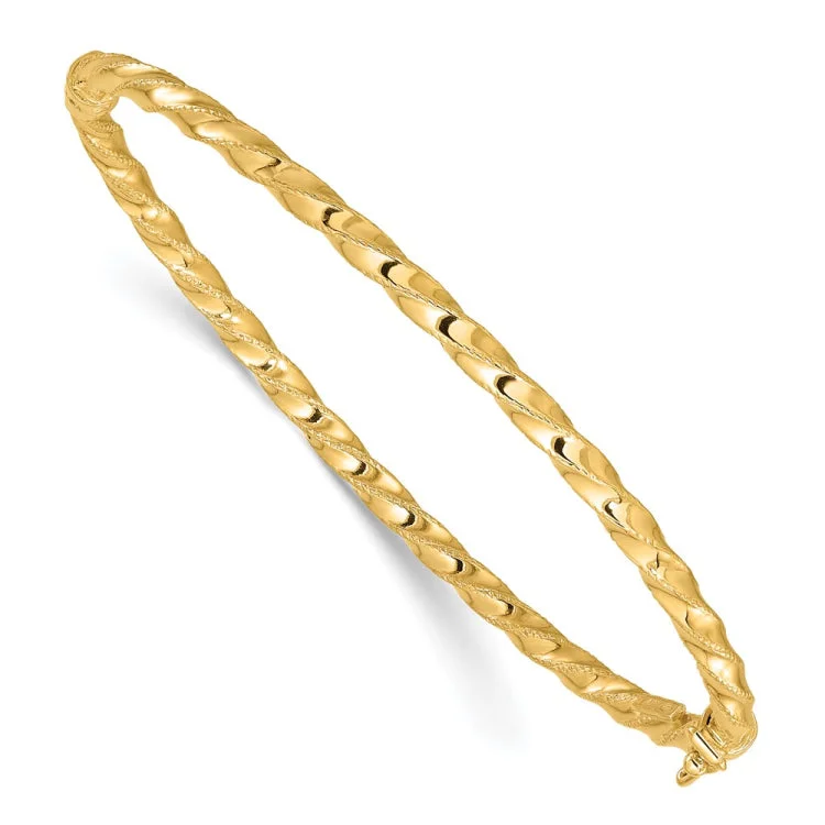 Simple metal bangles for women-14K Gold Twisted 3.20mm Hinged Bangle