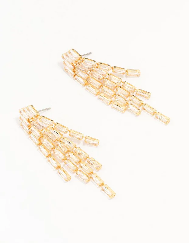 Luxury earrings with emerald stones-Gold Plated Baguette Chandelier Earrings