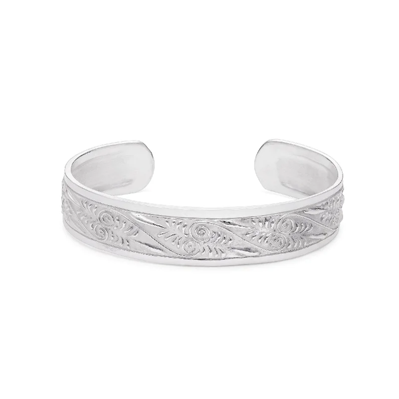 Simple sterling silver bangles for women-Fucine Romane | Palmetta Silver Bangle