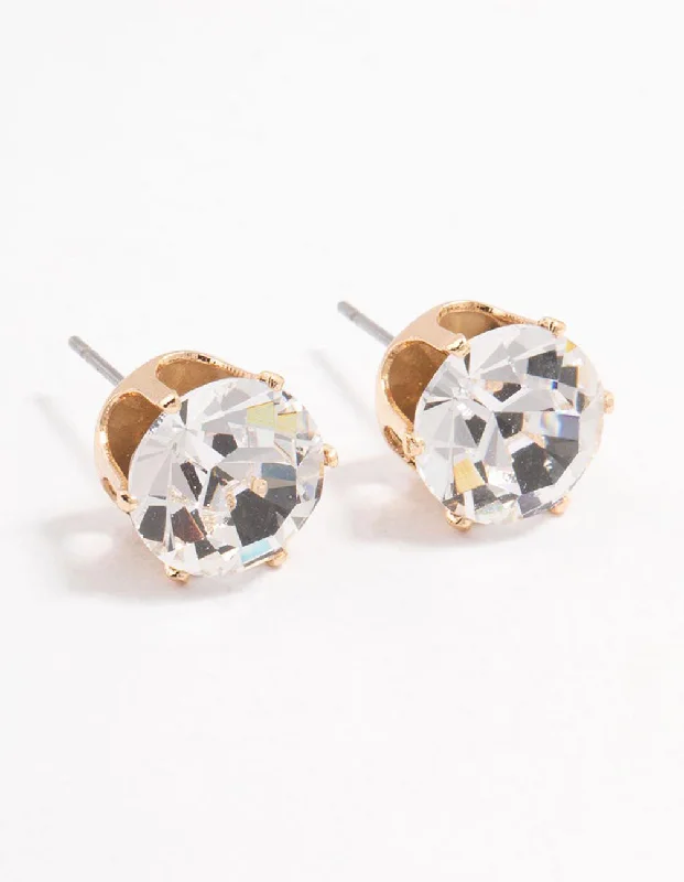 Beautiful silver earrings with diamond accents-Bohemia Czech Crystal Gold Stud Earrings 10 MM