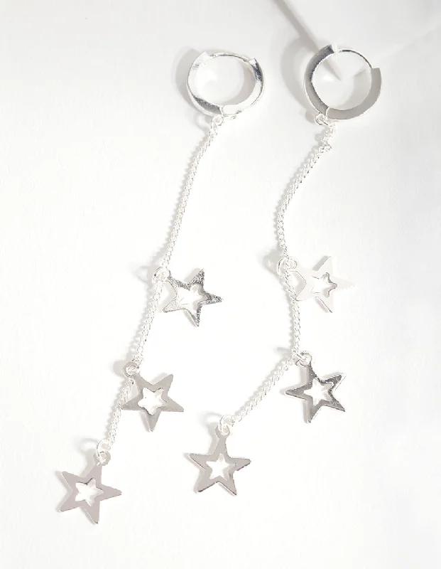 Stunning earrings for women with ruby accents-Silver Star Chain Earrings