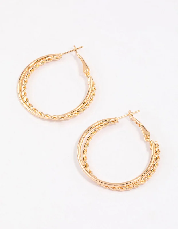 Trendy earrings for women with geometric shapes-Gold Plain & Twisted Imitation Hoop Earrings