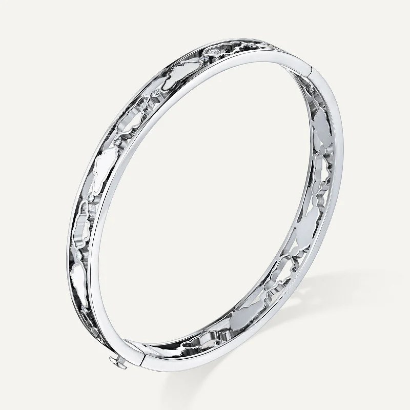 Classic bangle bracelets for women with pearls-Allusia Love Enamel 18K Whitegold Bangle w. Diamonds