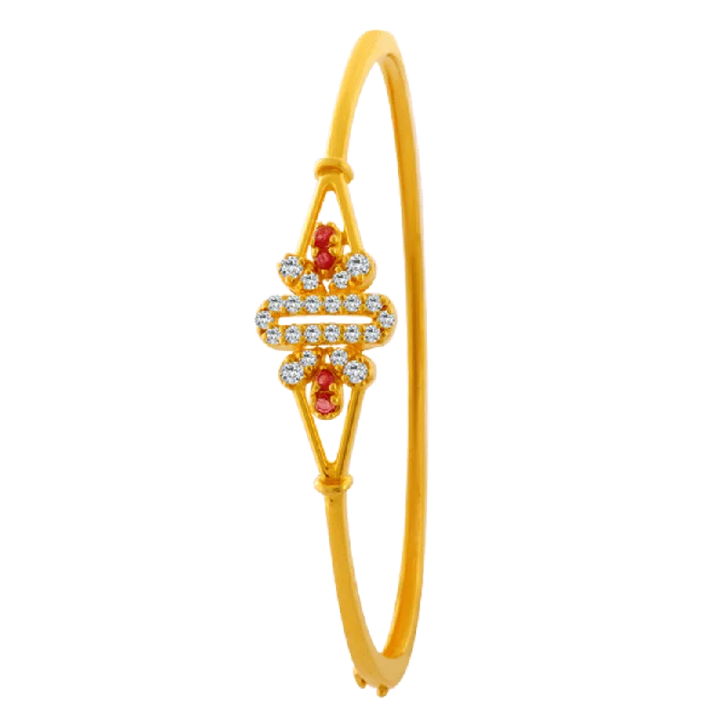 Affordable bracelets for women with crystals-22KT Yellow Gold And American Diamond Bangle For Women