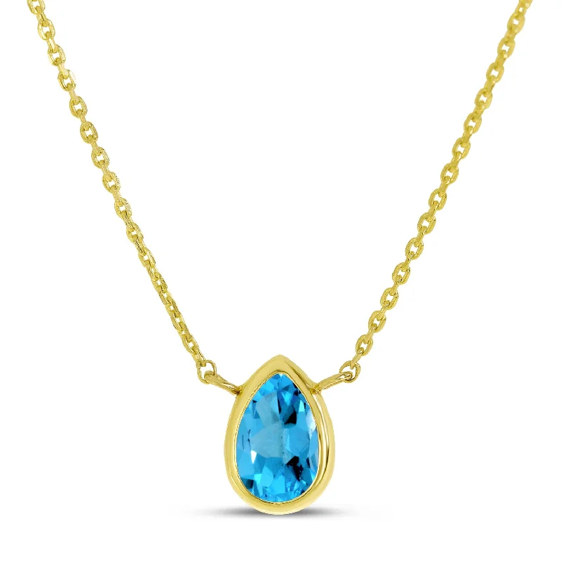 Women’s necklaces with diamonds and rubies-14K Yellow Gold 6x4mm Pear Shaped Blue Topaz Birthstone Necklace