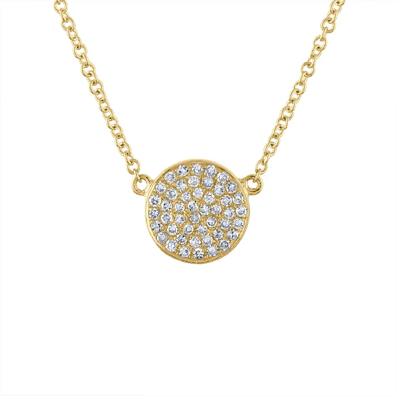 Timeless necklaces for women with diamonds-14KT GOLD SMALL PAVE DIAMOND DISK NECKLACE