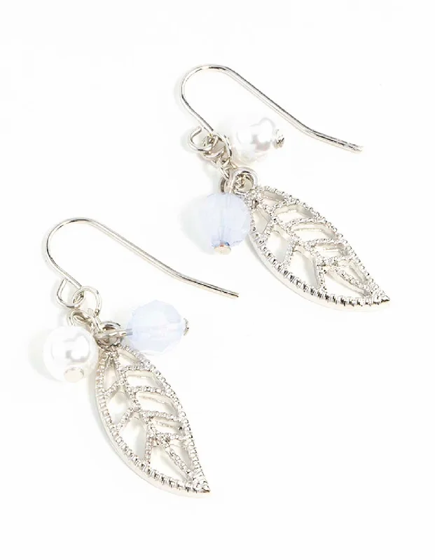 Beautiful hoop earrings with diamonds-Silver Leaf Drop Earrings