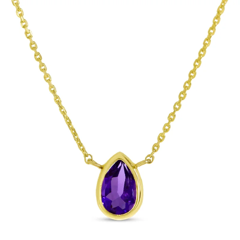 Fashionable necklaces with moonstone-14K Yellow Gold 6x4mm Pear Shaped Amethyst Birthstone Necklace