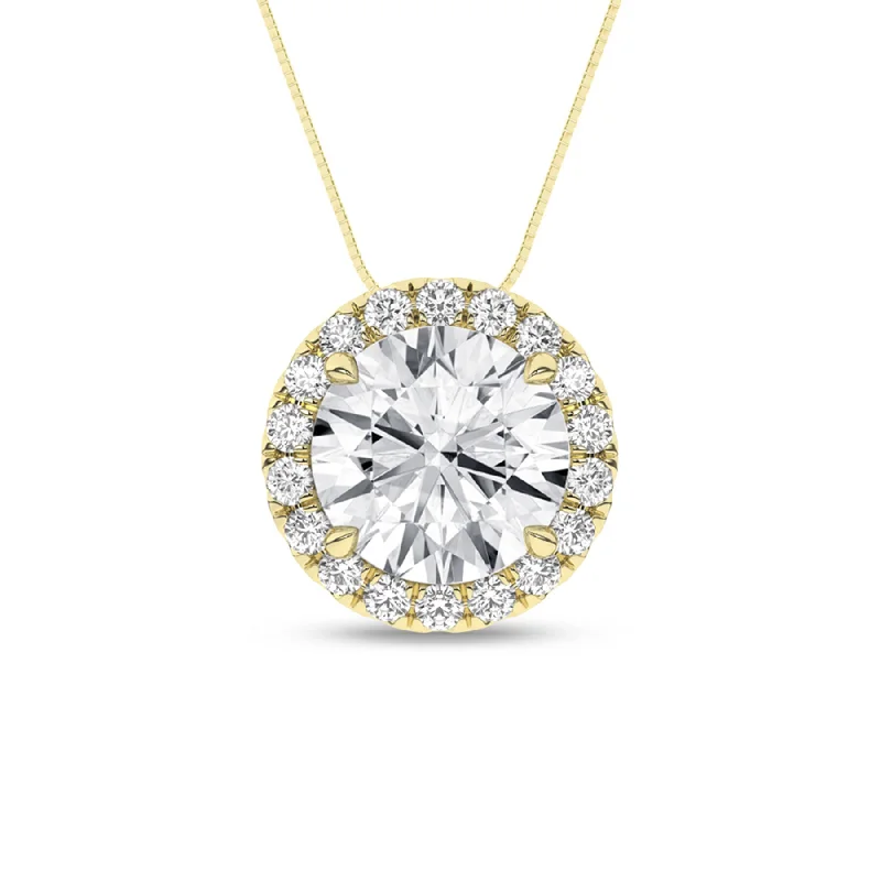 Stylish necklaces for women with gold accents-1.15 Carat Round Lab Grown Diamond 14K Gold Halo Necklace