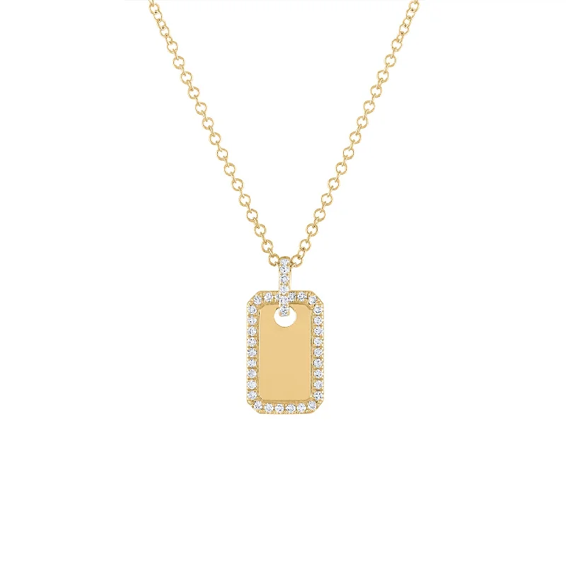 Unique choker necklaces for women-14KT GOLD DIAMOND MINI DOG TAG NECKLACE