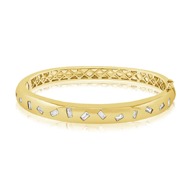 Trendy bracelets with geometric designs-Large Domed Scattered Baguettes Bangle