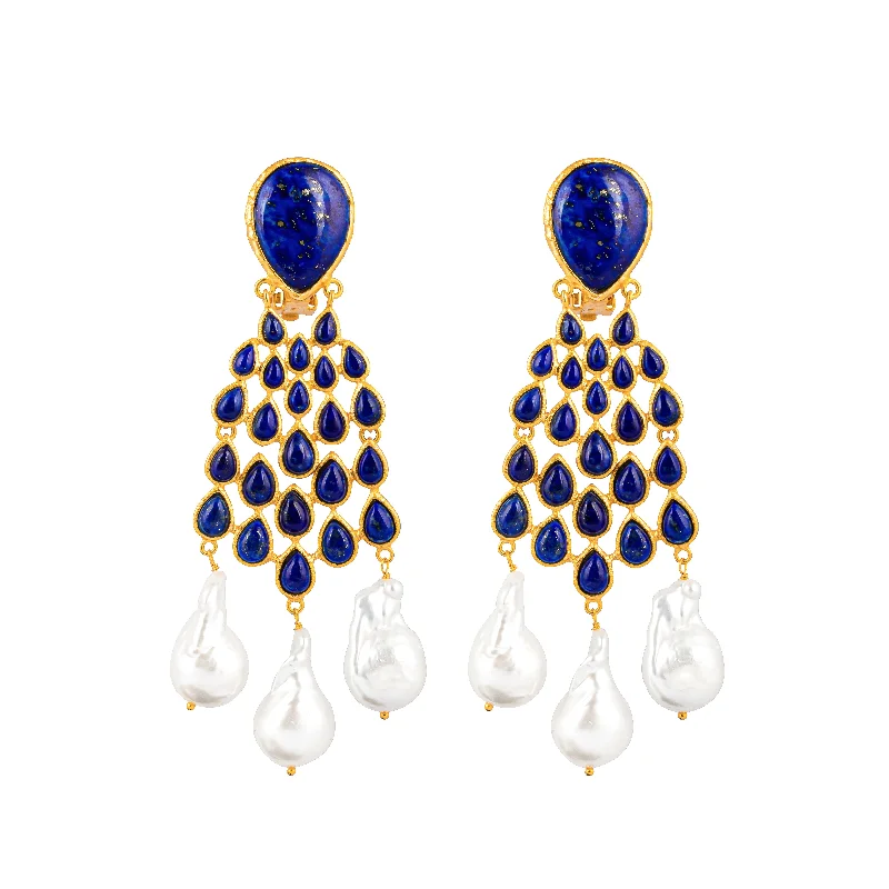 Vintage earrings with intricate designs-Euphoria Earrings Lapis & Baroque Pearls