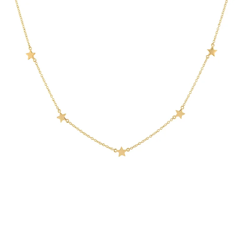 Luxurious necklaces for women with pearls-14KT GOLD PLAIN FIVE STAR NECKLACE