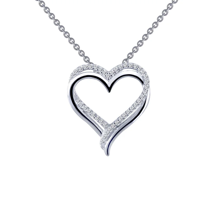 Women’s necklaces with matching rings-Lafonn Simulated Diamond Double Heart Necklace P0152CLP