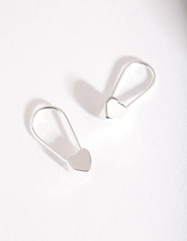 Women’s large statement earrings-Silver Solid Heart Drop Earring