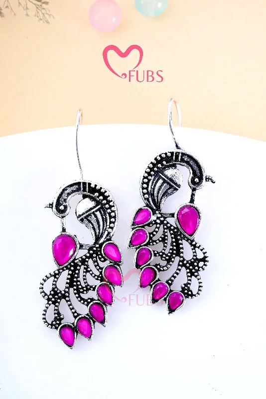 Personalized earrings with birthstones for women-Pink Mor Oxidized Hook Earrings