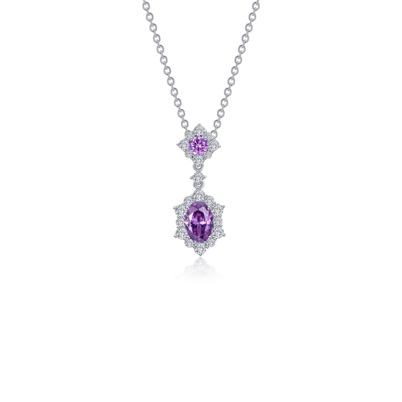 Simple pearl necklaces for women-Lafonn Simulated Diamond & Amethyst Oval Halo Necklace N0322AMP20