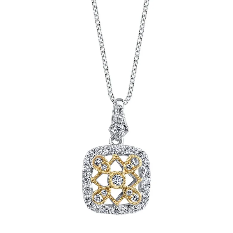 Beautiful diamond necklaces for women-14K Two-Tone Gold 0.40ct. Diamond Filigree Detailed Fashion Necklace