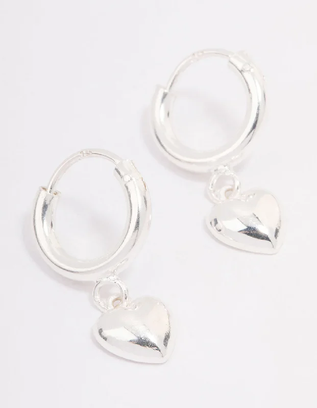 Women’s earrings with bright gemstone colors-Sterling Silver Chubby Heart Hoop Earrings