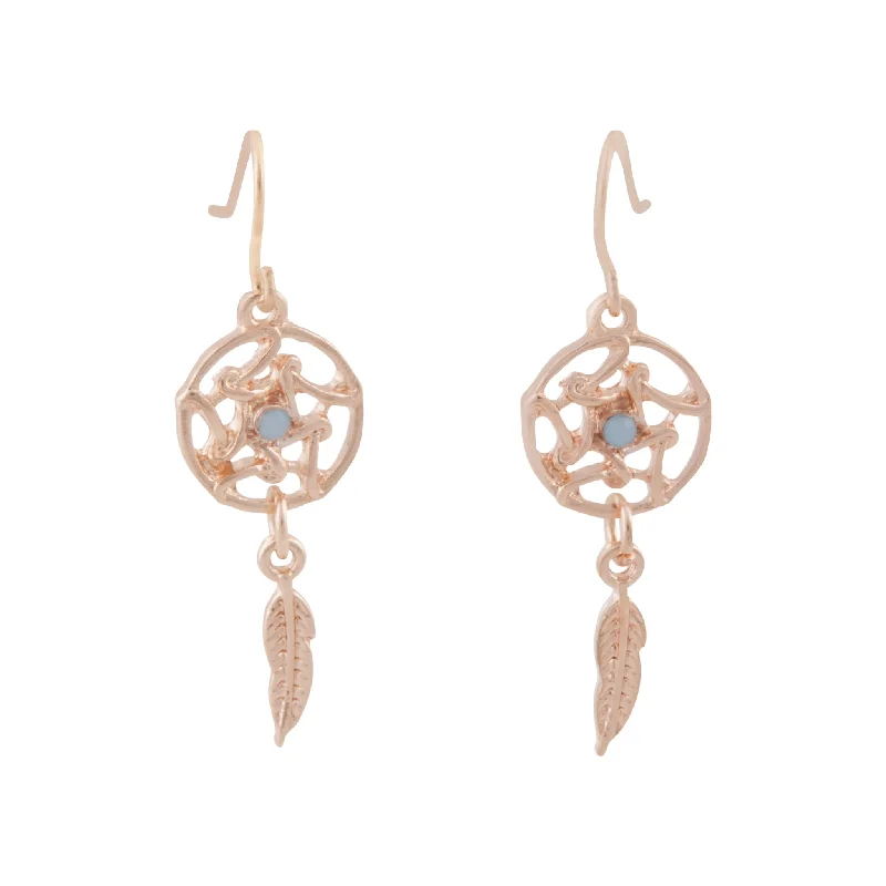 Elegant gold drop earrings for women-Rose Gold Mini Dreamcatcher Earrings