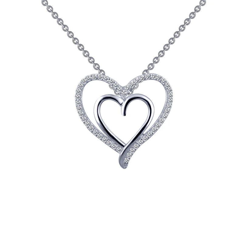 Simple pearl necklaces for women-Lafonn Simulated Diamond Double Heart Necklace P0150CLP