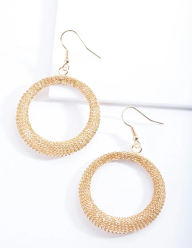 Personalized name earrings for women-Gold Mesh Circle Earrings