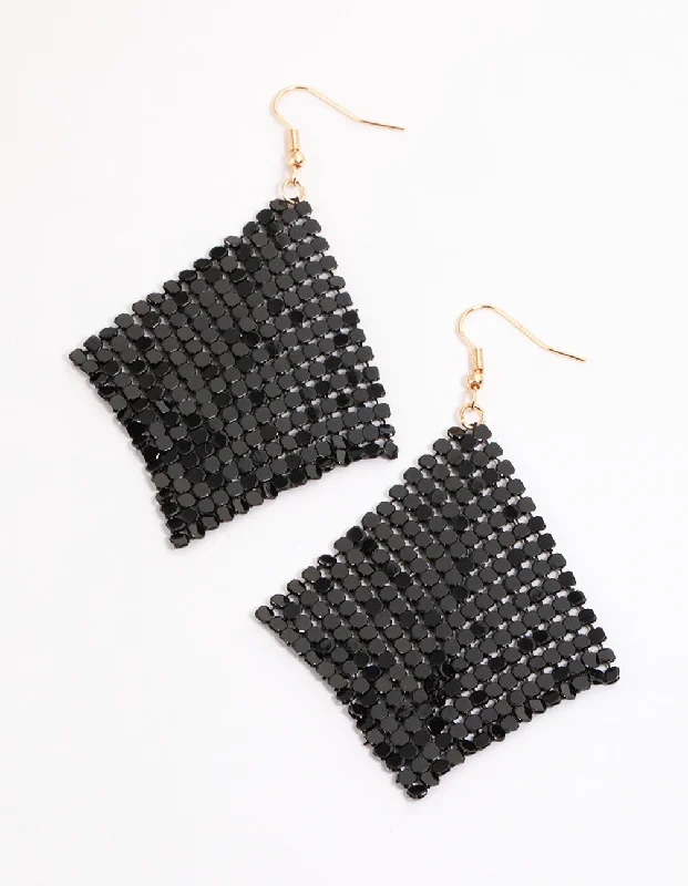 Beautiful emerald earrings for women-Black Basic Chainmail Drop Earrings