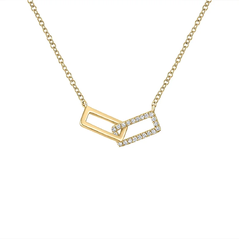 Unique necklaces with birthstones-14KT GOLD DIAMOND TWO RECTANGLE LINK NECKLACE