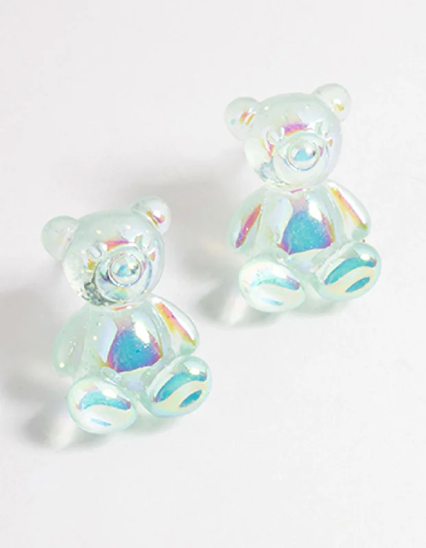 Chic earrings with diamond embellishments-Blue Jelly Teddy Stud Earrings